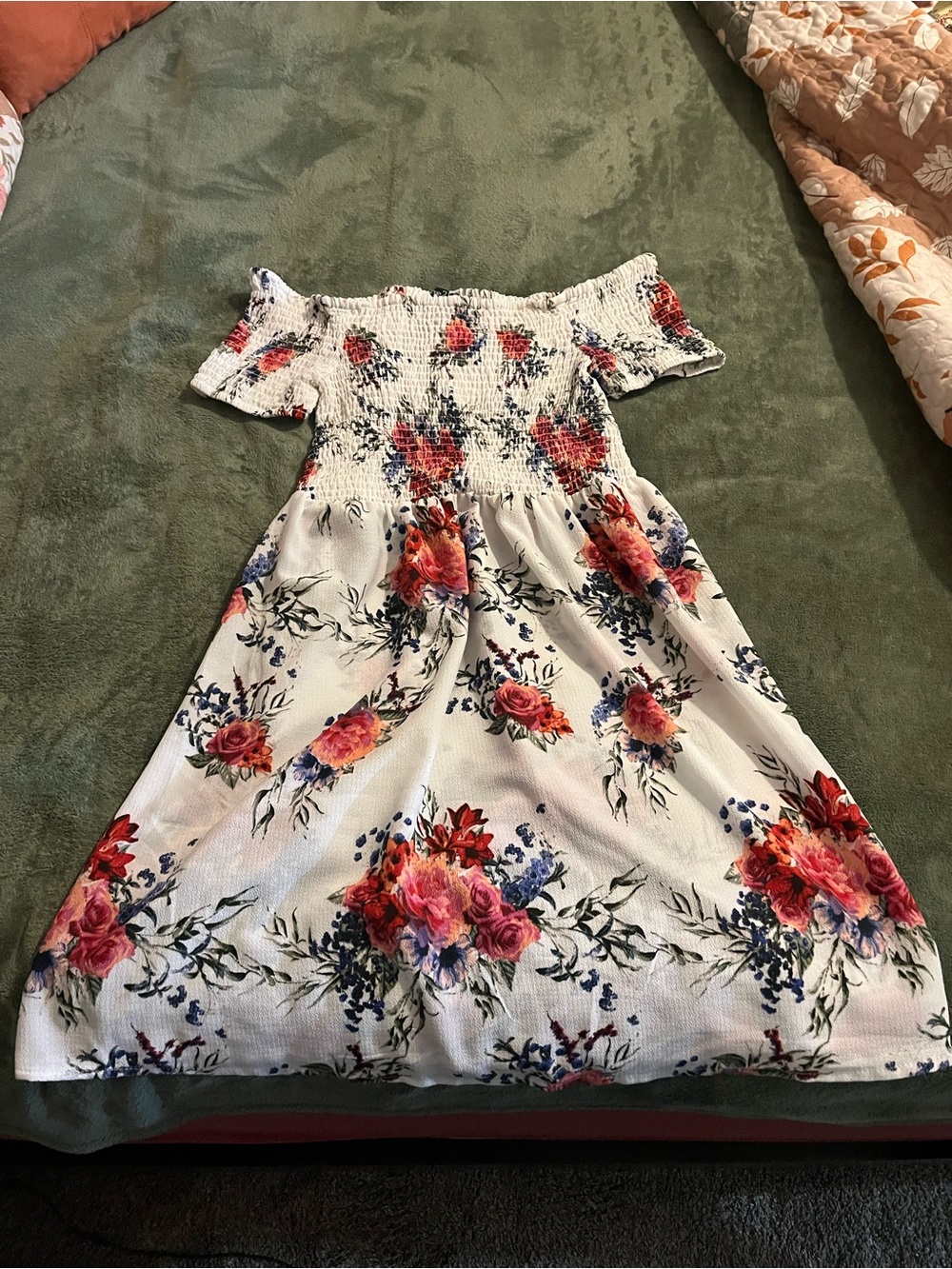 Rue21 White Floral Off-Shoulder Dress with Pink and Blue Blooms